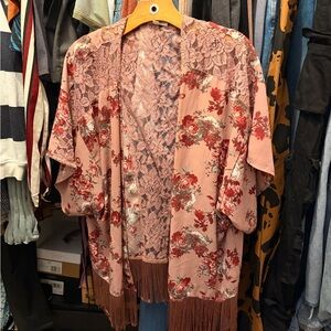 Floral Lace Kimono with Fringe